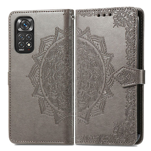 Leather Case Stands Fashionable Pattern Flip Cover Holder for Xiaomi Redmi Note 11 Pro 5G Gray