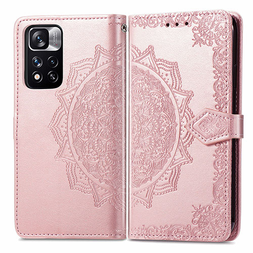 Leather Case Stands Fashionable Pattern Flip Cover Holder for Xiaomi Redmi Note 11 Pro+ Plus 5G Rose Gold