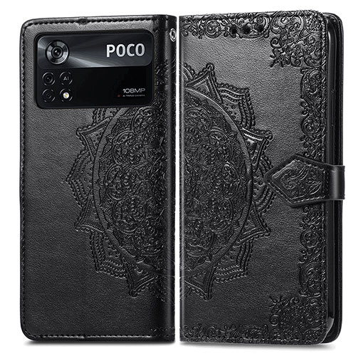 Leather Case Stands Fashionable Pattern Flip Cover Holder for Xiaomi Redmi Note 11E Pro 5G Black