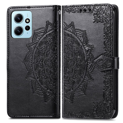 Leather Case Stands Fashionable Pattern Flip Cover Holder for Xiaomi Redmi Note 12 4G Black