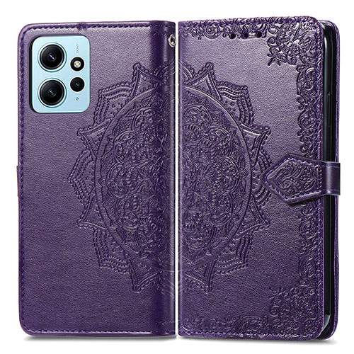 Leather Case Stands Fashionable Pattern Flip Cover Holder for Xiaomi Redmi Note 12 4G Purple