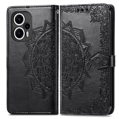 Leather Case Stands Fashionable Pattern Flip Cover Holder for Xiaomi Redmi Note 12 Turbo 5G Black