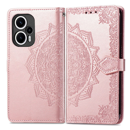 Leather Case Stands Fashionable Pattern Flip Cover Holder for Xiaomi Redmi Note 12 Turbo 5G Rose Gold