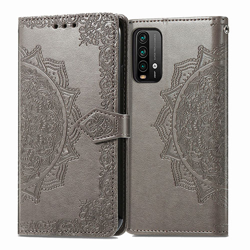 Leather Case Stands Fashionable Pattern Flip Cover Holder for Xiaomi Redmi Note 9 4G Gray