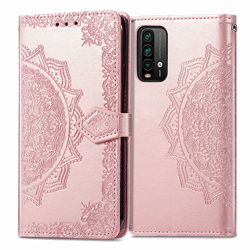 Leather Case Stands Fashionable Pattern Flip Cover Holder for Xiaomi Redmi Note 9 4G Rose Gold