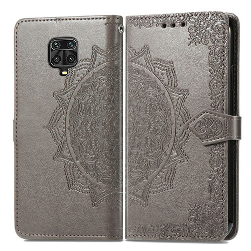 Leather Case Stands Fashionable Pattern Flip Cover Holder for Xiaomi Redmi Note 9 Pro Max Gray