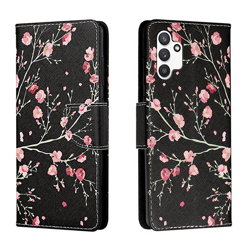 Leather Case Stands Fashionable Pattern Flip Cover Holder H01X for Samsung Galaxy A13 4G Black
