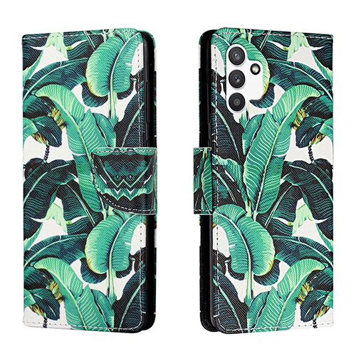 Leather Case Stands Fashionable Pattern Flip Cover Holder H01X for Samsung Galaxy A13 4G Green