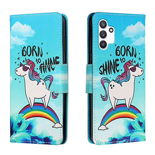 Leather Case Stands Fashionable Pattern Flip Cover Holder H01X for Samsung Galaxy A13 4G Sky Blue