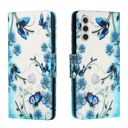 Leather Case Stands Fashionable Pattern Flip Cover Holder H01X for Samsung Galaxy A13 5G Blue