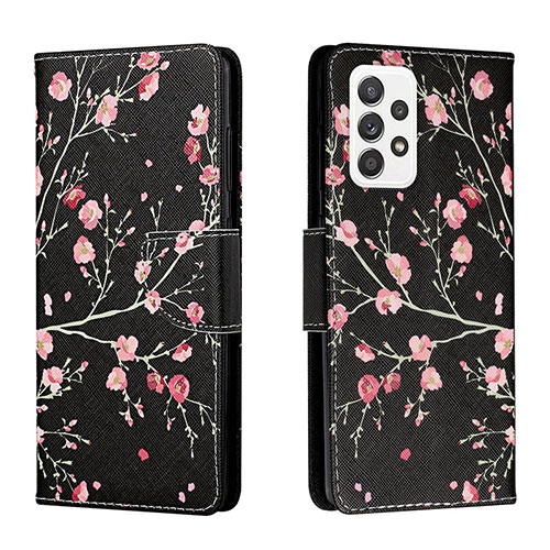 Leather Case Stands Fashionable Pattern Flip Cover Holder H01X for Samsung Galaxy A33 5G Black