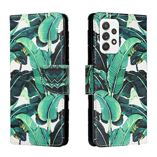 Leather Case Stands Fashionable Pattern Flip Cover Holder H01X for Samsung Galaxy A33 5G Green