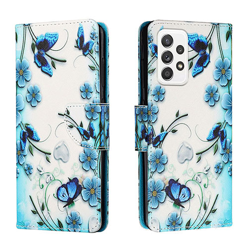 Leather Case Stands Fashionable Pattern Flip Cover Holder H01X for Samsung Galaxy A53 5G Blue