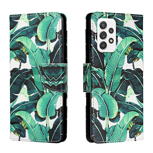 Leather Case Stands Fashionable Pattern Flip Cover Holder H01X for Samsung Galaxy A53 5G Green