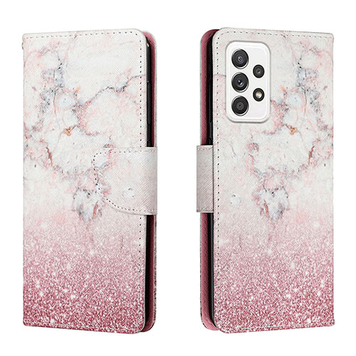 Leather Case Stands Fashionable Pattern Flip Cover Holder H01X for Samsung Galaxy A53 5G Pink