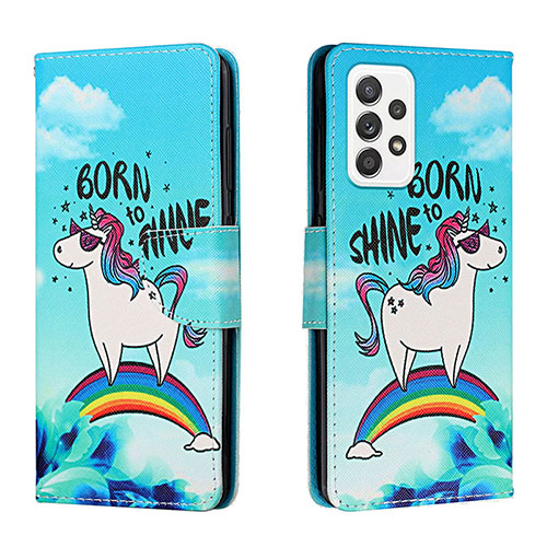 Leather Case Stands Fashionable Pattern Flip Cover Holder H01X for Samsung Galaxy A53 5G Sky Blue