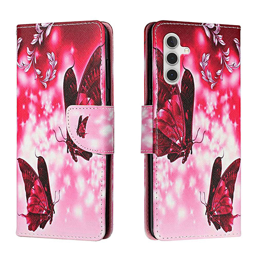 Leather Case Stands Fashionable Pattern Flip Cover Holder H02X for Samsung Galaxy A04s Hot Pink