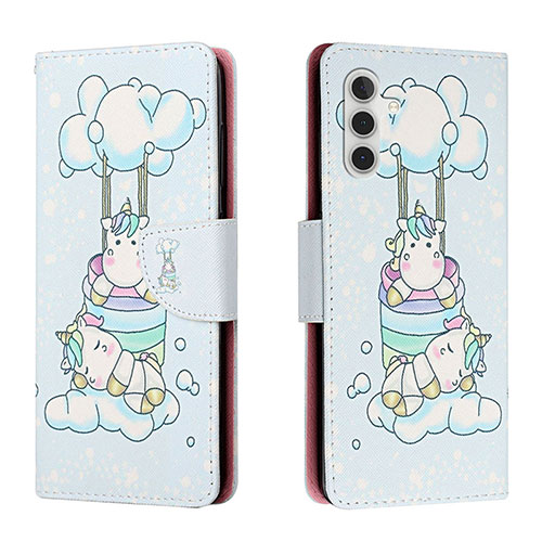 Leather Case Stands Fashionable Pattern Flip Cover Holder H02X for Samsung Galaxy A04s Mint Blue