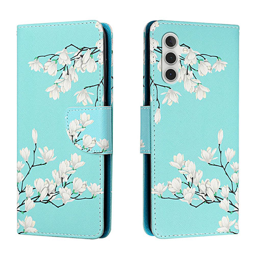 Leather Case Stands Fashionable Pattern Flip Cover Holder H02X for Samsung Galaxy A13 5G Cyan