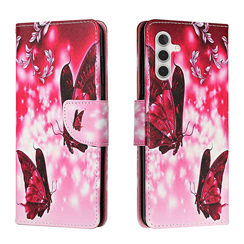 Leather Case Stands Fashionable Pattern Flip Cover Holder H02X for Samsung Galaxy A13 5G Hot Pink