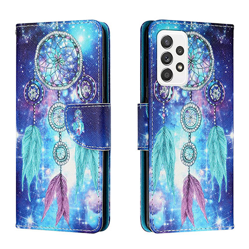 Leather Case Stands Fashionable Pattern Flip Cover Holder H02X for Samsung Galaxy A33 5G Blue