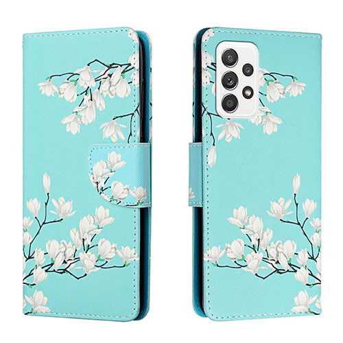 Leather Case Stands Fashionable Pattern Flip Cover Holder H02X for Samsung Galaxy A33 5G Cyan