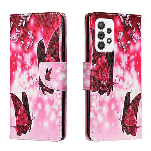 Leather Case Stands Fashionable Pattern Flip Cover Holder H02X for Samsung Galaxy A33 5G Hot Pink