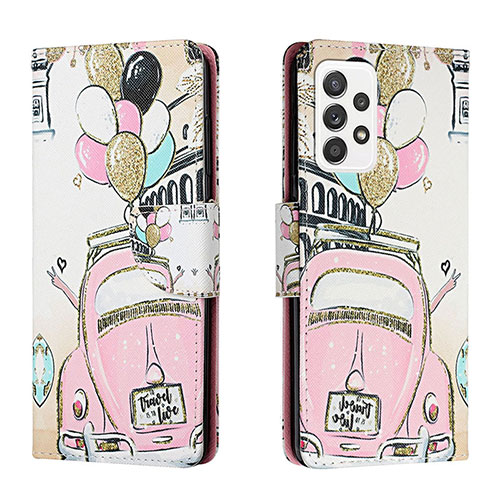 Leather Case Stands Fashionable Pattern Flip Cover Holder H02X for Samsung Galaxy A33 5G Pink