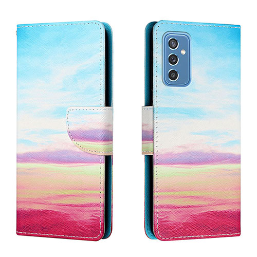 Leather Case Stands Fashionable Pattern Flip Cover Holder H02X for Samsung Galaxy M52 5G Colorful