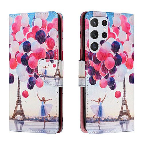 Leather Case Stands Fashionable Pattern Flip Cover Holder H02X for Samsung Galaxy S23 Ultra 5G Mixed