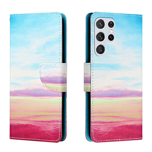 Leather Case Stands Fashionable Pattern Flip Cover Holder H02X for Samsung Galaxy S24 Ultra 5G Colorful