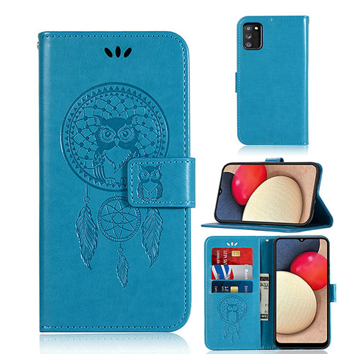 Leather Case Stands Fashionable Pattern Flip Cover Holder JX1 for Samsung Galaxy A02s Blue