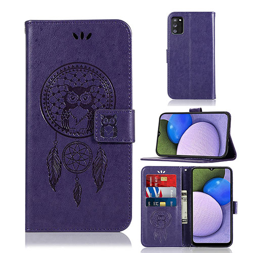 Leather Case Stands Fashionable Pattern Flip Cover Holder JX1 for Samsung Galaxy A02s Purple