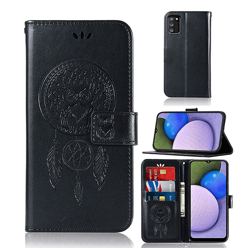 Leather Case Stands Fashionable Pattern Flip Cover Holder JX1 for Samsung Galaxy A03s Black