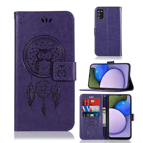 Leather Case Stands Fashionable Pattern Flip Cover Holder JX1 for Samsung Galaxy A03s Purple