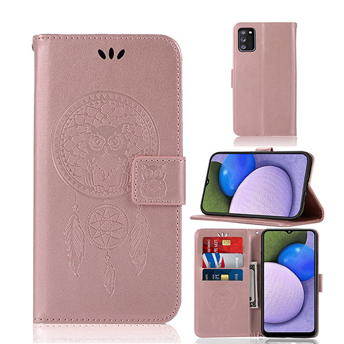 Leather Case Stands Fashionable Pattern Flip Cover Holder JX1 for Samsung Galaxy A03s Rose Gold