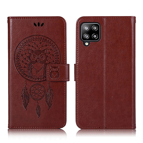 Leather Case Stands Fashionable Pattern Flip Cover Holder JX1 for Samsung Galaxy A22 4G Brown