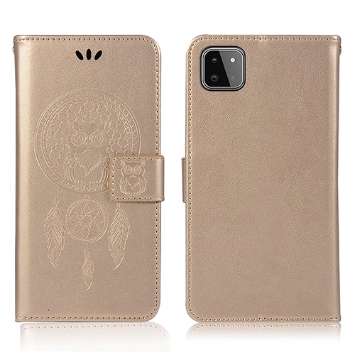 Leather Case Stands Fashionable Pattern Flip Cover Holder JX1 for Samsung Galaxy A22 5G Gold