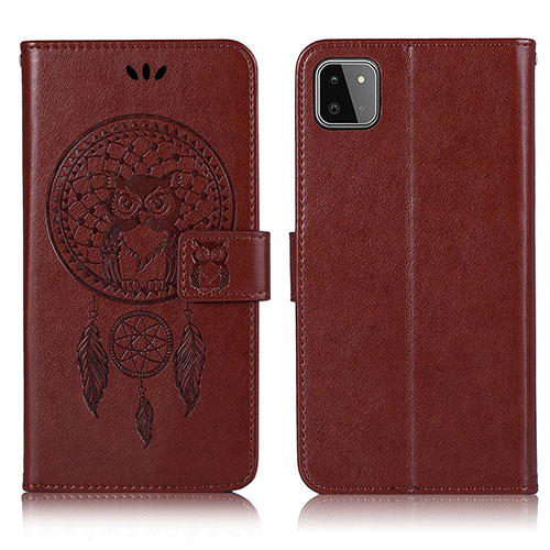 Leather Case Stands Fashionable Pattern Flip Cover Holder JX1 for Samsung Galaxy A22s 5G Brown