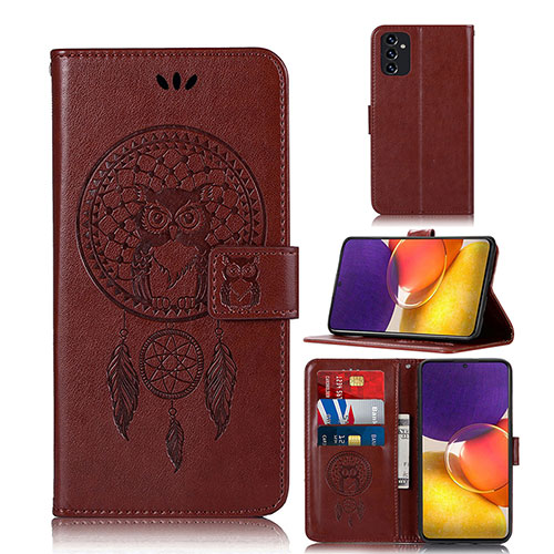 Leather Case Stands Fashionable Pattern Flip Cover Holder JX1 for Samsung Galaxy A24 4G Brown