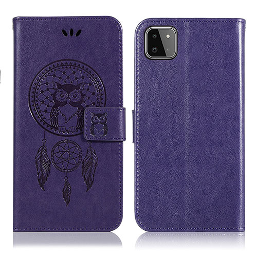 Leather Case Stands Fashionable Pattern Flip Cover Holder JX1 for Samsung Galaxy F42 5G Purple