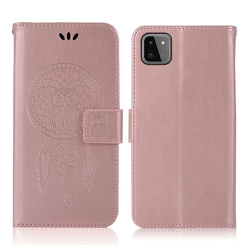 Leather Case Stands Fashionable Pattern Flip Cover Holder JX1 for Samsung Galaxy F42 5G Rose Gold