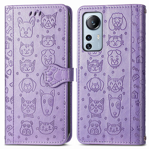 Leather Case Stands Fashionable Pattern Flip Cover Holder L01 for Xiaomi Mi 12 5G Purple