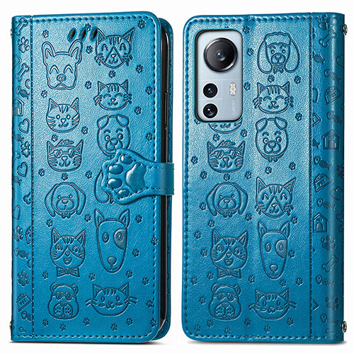 Leather Case Stands Fashionable Pattern Flip Cover Holder L01 for Xiaomi Mi 12 Lite 5G Blue