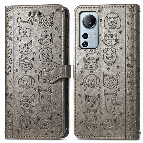 Leather Case Stands Fashionable Pattern Flip Cover Holder L01 for Xiaomi Mi 12 Pro 5G Gray