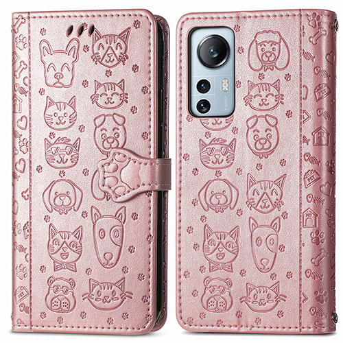 Leather Case Stands Fashionable Pattern Flip Cover Holder L01 for Xiaomi Mi 12S 5G Pink