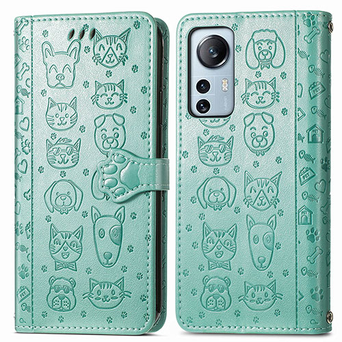 Leather Case Stands Fashionable Pattern Flip Cover Holder L01 for Xiaomi Mi 12S Pro 5G Green