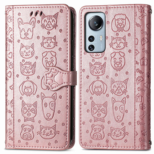 Leather Case Stands Fashionable Pattern Flip Cover Holder L01 for Xiaomi Mi 12X 5G Pink