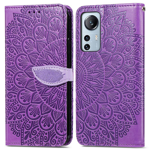 Leather Case Stands Fashionable Pattern Flip Cover Holder L02 for Xiaomi Mi 12S Pro 5G Purple