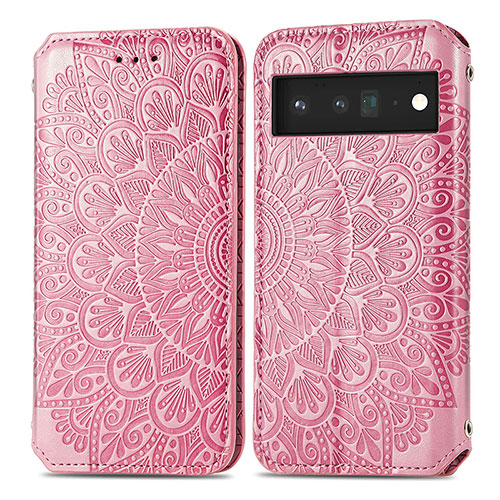 Leather Case Stands Fashionable Pattern Flip Cover Holder S01D for Google Pixel 6 5G Rose Gold